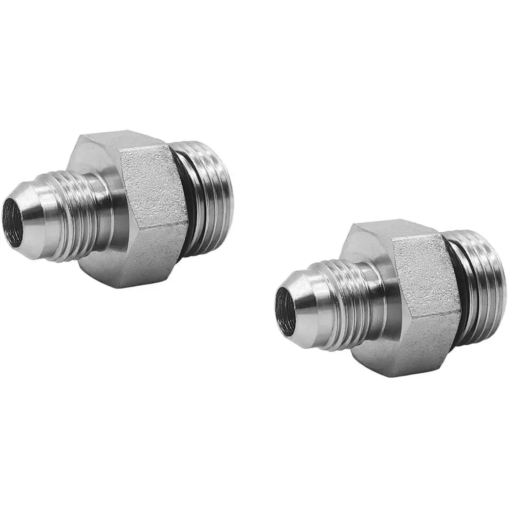 (2-PACK) 6400-06-08-O Carbon Steel Hydraulic Hose Adapter Fitting - 3/8" Male JIC 37° Flare (9/16"-18UNF) × 1/2" Male O-Ring Boss (3/4"-16UNF) SAE Straight Pipe Tube Connector, Jic Flare End