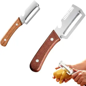 【2 Pcs】Multi-Functional Vegetable Peeler for Kitchen | Peeler Kitchen Tool 3-In-1 | Ultra-Sharp Stainless Steel Blade with Wooden Handle and Bottle Opener, Peeler for Vegetables or Fruits that Need to Be Peeled #Summervibes