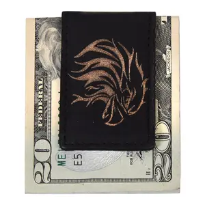 Leatherboss Genuine Leather Men Printed Strong Magnetic Money Clip, Black