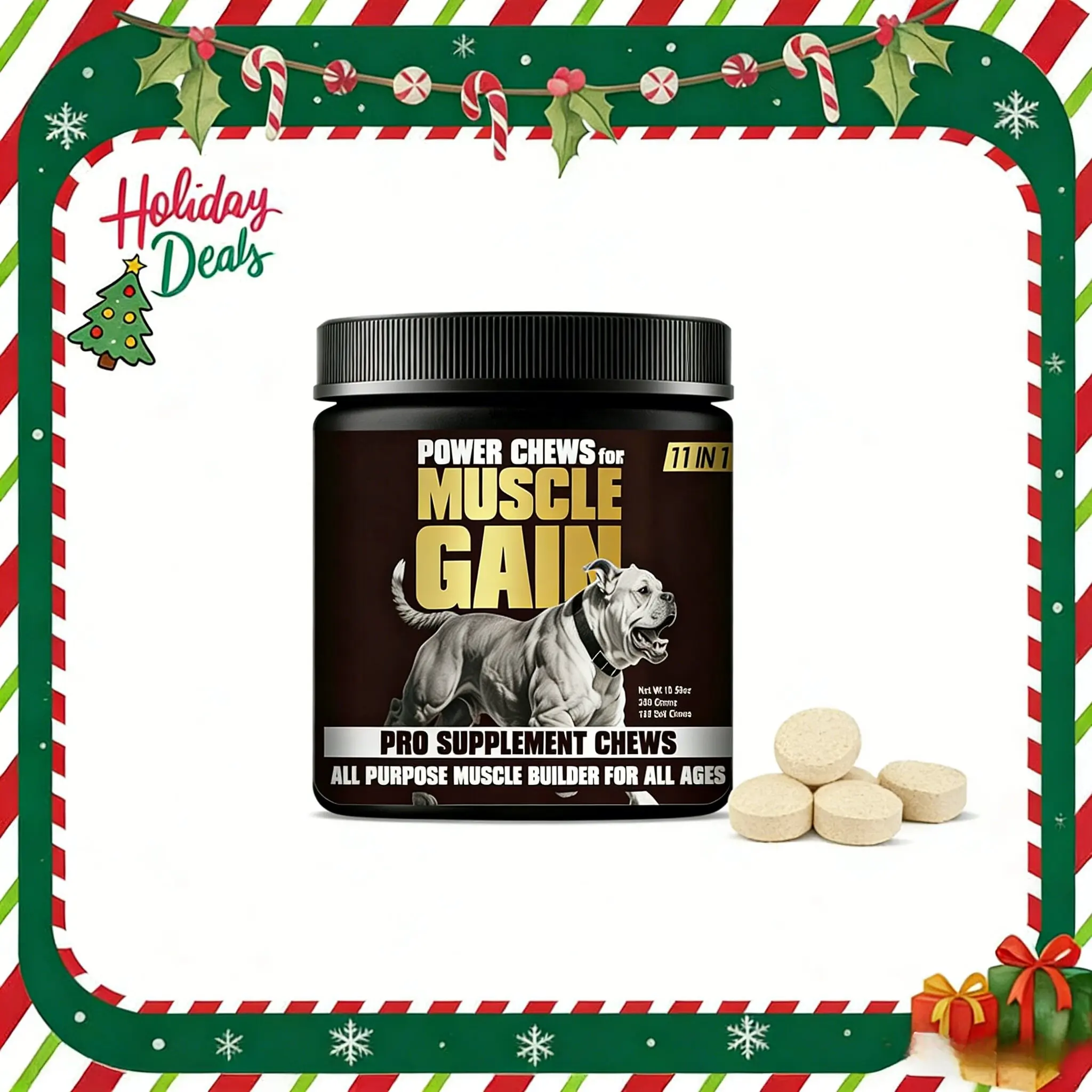 Dog Muscle Builder Supplement for Dogs -11-in-1-Puppy & Dog  Vitamins & Supplements for Muscle Gain & Growth- Ultimate Canine Multivitamins for All Breeds & Ages - 120 Tabs