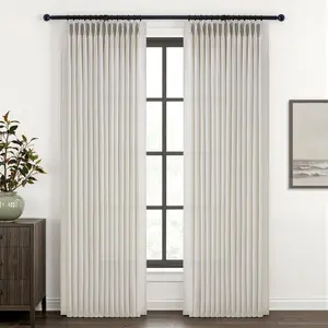 IvoryBeige Pinch Pleated Curtains 84 Inch Length 2 Panels for Living Room Bedroom Linen Textured Semi Sheer Privacy Window Drapes