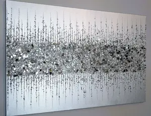 Silver Glitter Wall Art, Glam Abstract Painting for Modern Home Office Decor, Sparkling Silver Modern Artwork