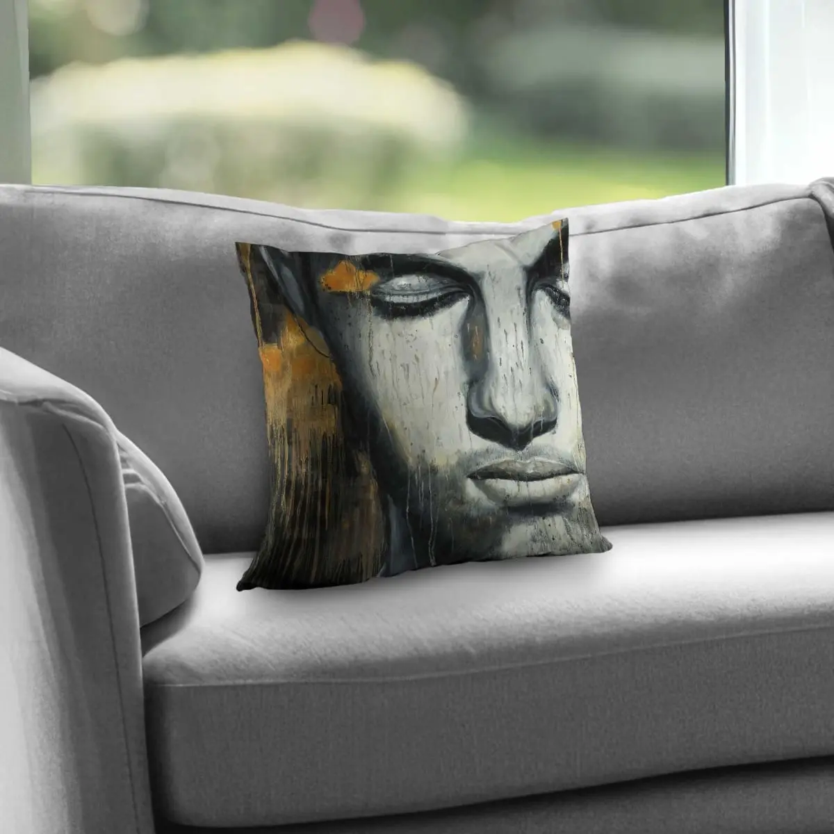 212 MAIN 14x14 in. Modern Poly Twill Weave Throw Pillow, Throw Cushion, Stylish Home Decor Accent with Printed Modern Art Man Face Cover