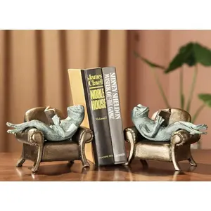 SPI Home Frogs Reading on Sofa Bookends – Whimsical Cast Metal Book Holder Set for Office, Library, or Kids’ Room Decor