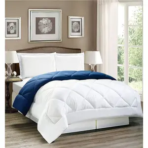 3pc Down Alternative Reversible Comforter Set in Blue - Brushed Microfiber