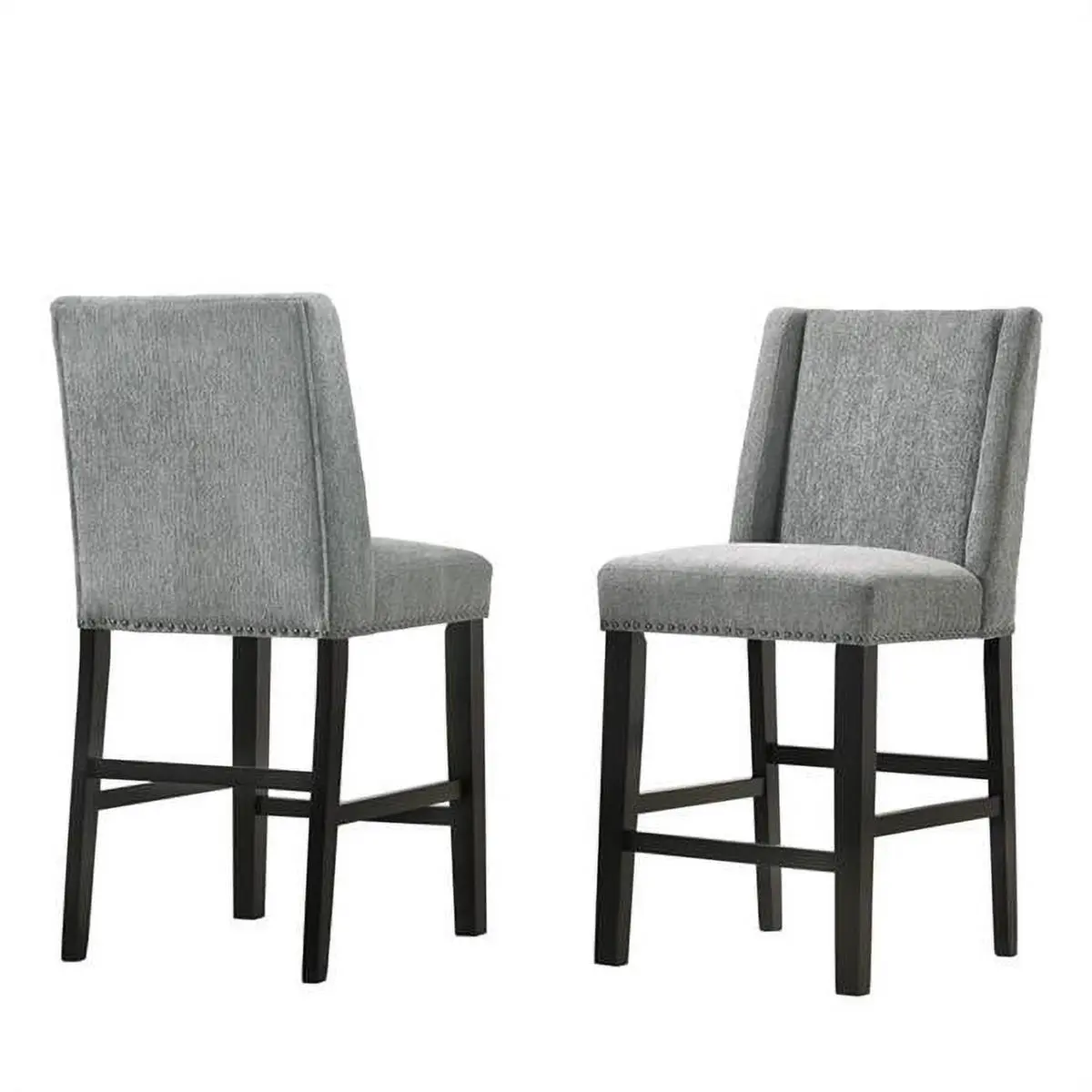 212 MAIN Modern 24 in. Laurant Upholstered Counter Stool with Wood Legs, Charcoal & Espresso - Set of 2, Set Of Two