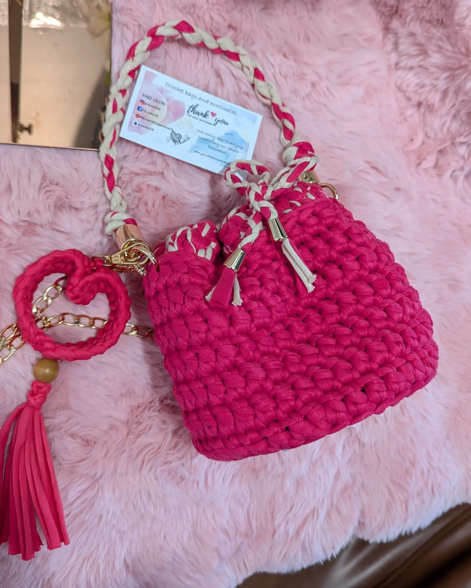 Handmade magenta crochet bag