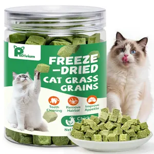 Cat Grass Treats for Indoor Cats, 60g Freeze-Dried Cat Teeth Cleaning Treats - Feline Grass Treаts for Hairball Control and Digestive Support with Probiotics & Prebiotics, Chicken Flavor