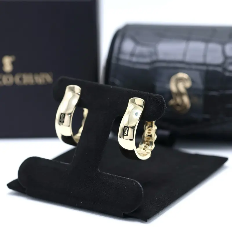 14KT Gold Monaco Chain Plain Hoop Earrings - Certified Jumbo 8MM Wide Hoops