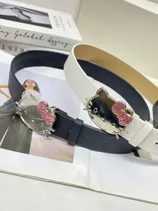 Women's Versatile Leather Belt, Kitty Cat Head Buckle Design, Perfect Fit Accessory for Jeans & Daily Wear, Stylish Women's Fashion Belts