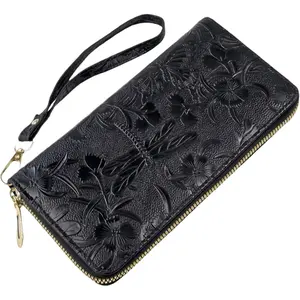 RFID Wallets for Women Wristlet Vegan Leather Long Purse Floral Zip Around Clutch Large Capacity Card Holder