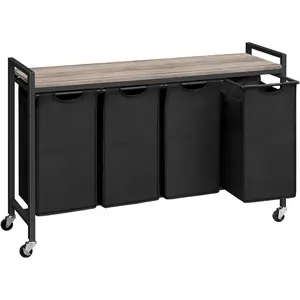 Laundry Sorter 4 Sections, Laundry Hamper with Wheels, 4 x 10.5 Gal (39.8L), Rolling Laundry Basket, Pull-Out and Removable Oxford Fabric Bags, Greige and Black BG04XY01