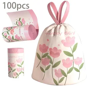 100-Pack Lavender Scented Thick Drawstring Trash Bags, High-Density Pe Material, Disposable Storage Bags, Versatile Home Use