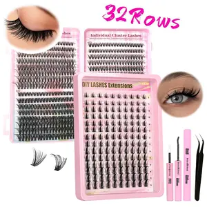 Natural Look Eyelash Extensions Set, Summer Gifts,  False Eyelashes Extensions Set with Accessories, Professional Makeup Accessories for Women, DIY Cluster Lashes, DIY Lash Kit, High Quality Eyelashes, Hybrid Lash Set, Individual False Eyelashes
