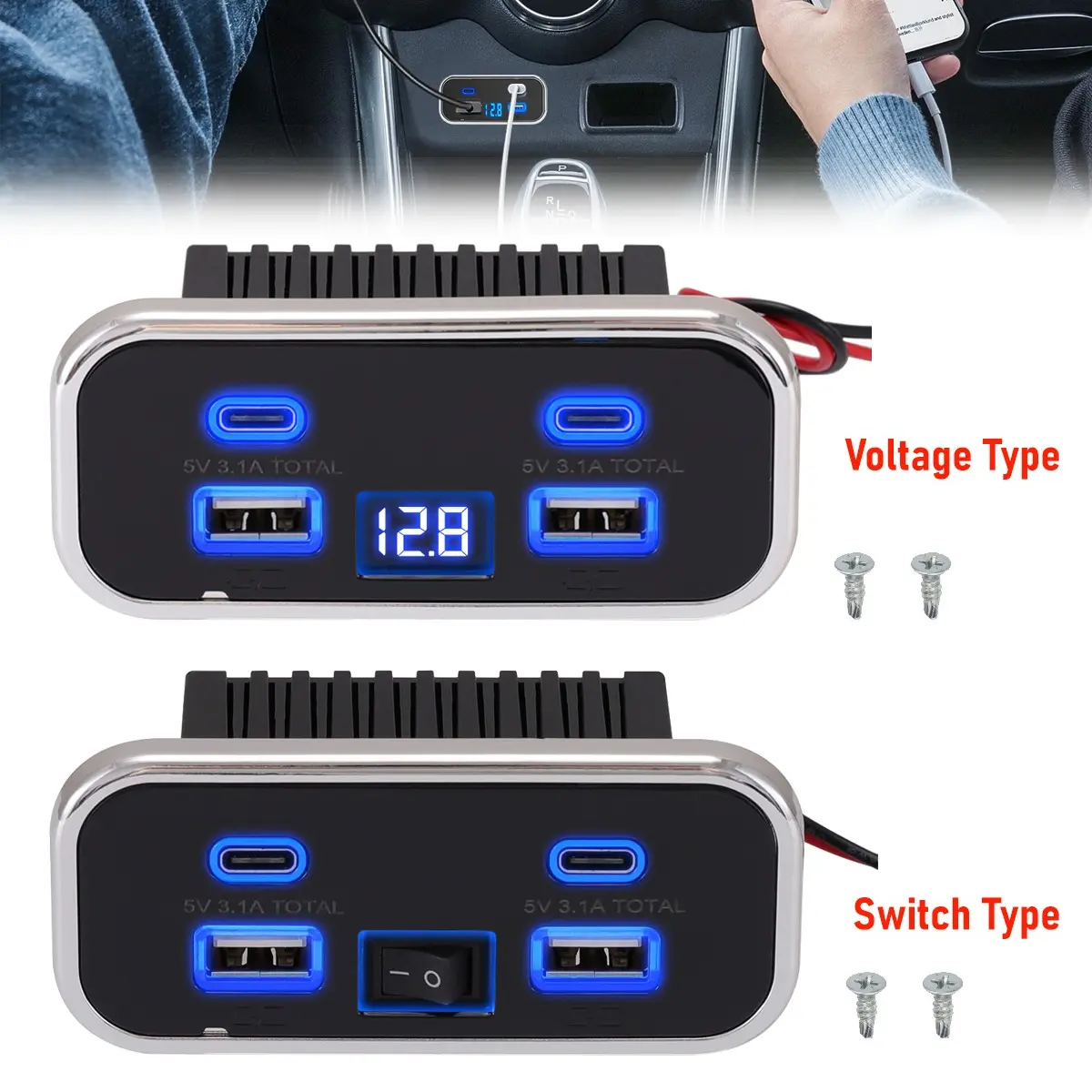 Dual A&C Port USB Charger Socket Panel, Automotive & Marine Electronics Accessory for RVs, Boats