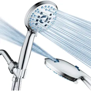 AquaCare High  8-mode Handheld Shower  - Anti-clog Nozzles, Built-in Power Wash to Clean Tub, Tile & Pets, Extra Long 6 ft. Stainless Steel Hose, Wall & Overhead Brackets