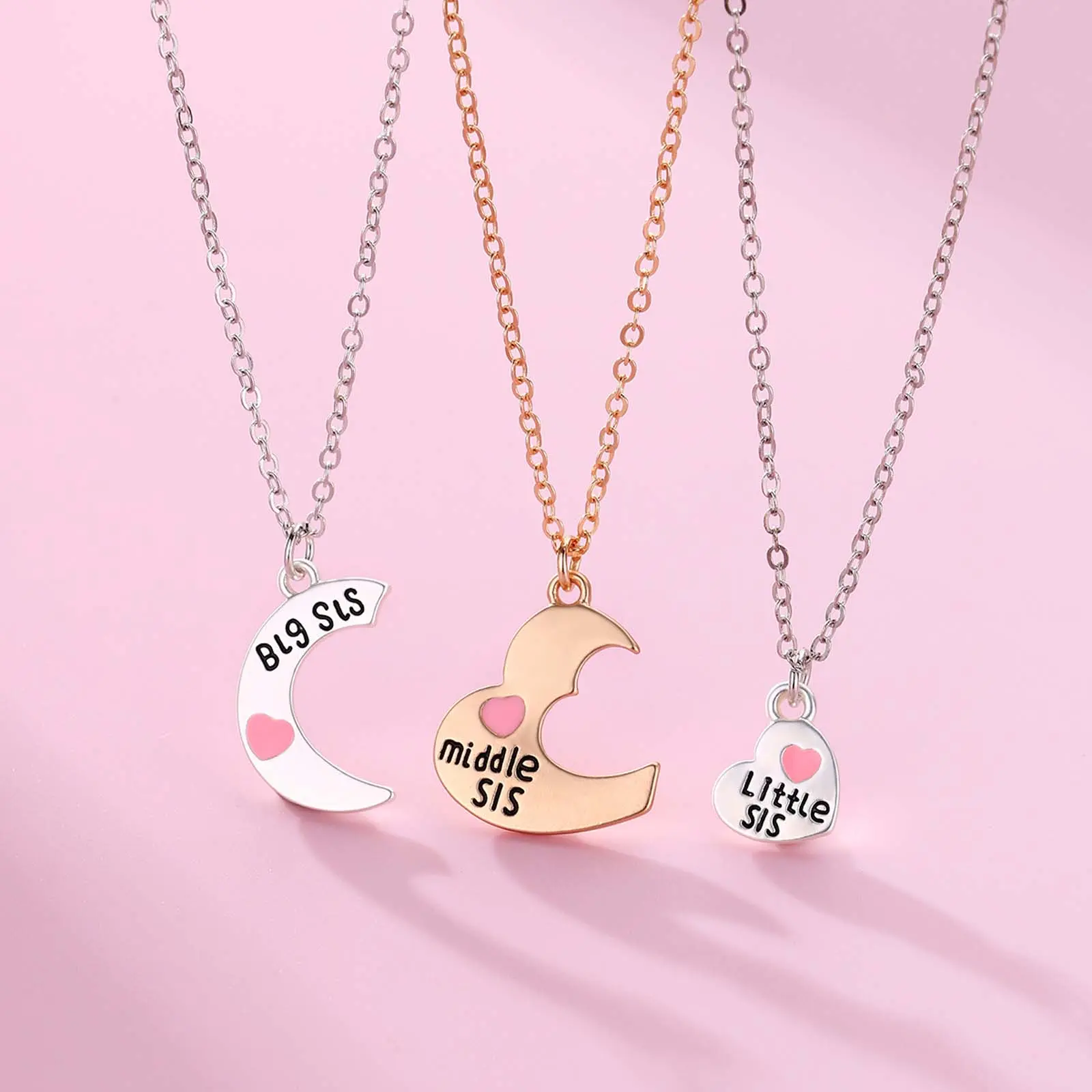 Multicolor three-piece heart-shaped Mother's Day necklace daily gift jewelry