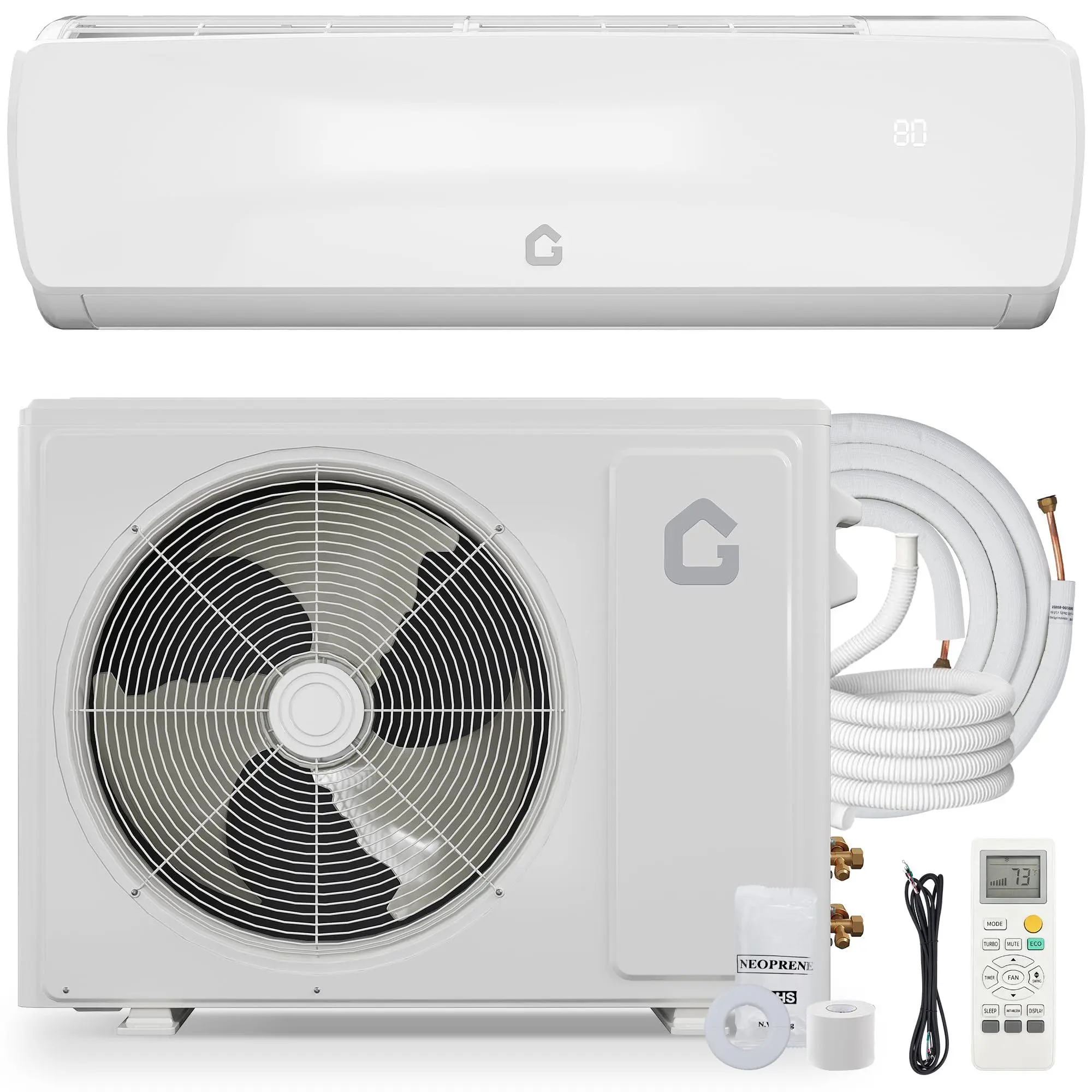 Gaomon 18000 BTU Inverter Mini Split Air Conditioner Heat Pump - 19 SEER2, 208/230V Energy-Saving Ductless System with Cooling Strong Airflow, Cools Up to 1250 Sq.Ft, Pre-Charged Condenser, Complete Installation Kit