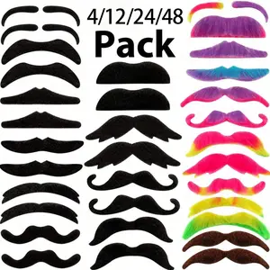 Self-Adhesive Fake Mustache Set, 48 Pieces Realistic Facial Hair Accessories, Party Photo Prop, Perfect for Halloween Costume Parties & Makeup Events