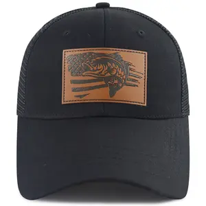 Fishing Gifts for Men, Funny Leather Patch Fishing Hat, Adjustable American Flag Fish Trucker Hat, Fathers Day Christmas Retirement Birthday Gifts for Fisherman Dad Papa Huaband Grandpa Friend