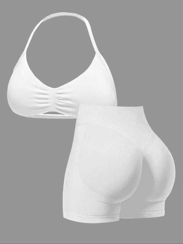 New Women's Sporty Yoga Set, High-Waist Tight-Fitting Shorts and Halter Top, Summer Fitness for Running and Gym, Gym Tights Clothes