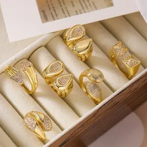 Women's INS-Style Retro Irregular Geometric Open Ring, Gold-Plated Copper with Zircon Accents, Niche Distinctive Design, Stylish Funky Unique Accessories for Women - Sports & Outdoor Accessories Rings
