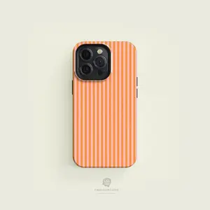 Striped Pink on Orange Tough Phone Case For 17 16 15 14 13 12 11 Pro Max
