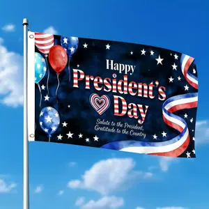 1pc Happy President's Day Patriotic Flag 3x5 FT, Balloons Heart Ribbon Design Single-Sided Outdoor Hanging Flag with Two Hole Ring, No Electricity Needed for Courtyard Yard Decor