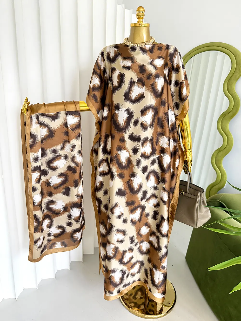 Timeless & Fierce Classic Leopard Print Silky Kaftan & Wrap Set Comfortable & Flowy Leopard Maxi Set
