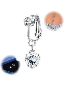 Fake Belly Piercing for Women Clip on Belly Button Rings 316L Steel CZ Butterfly Heart Fake Navel Ring Non Pierced Piercing Jewellery with Gift Box