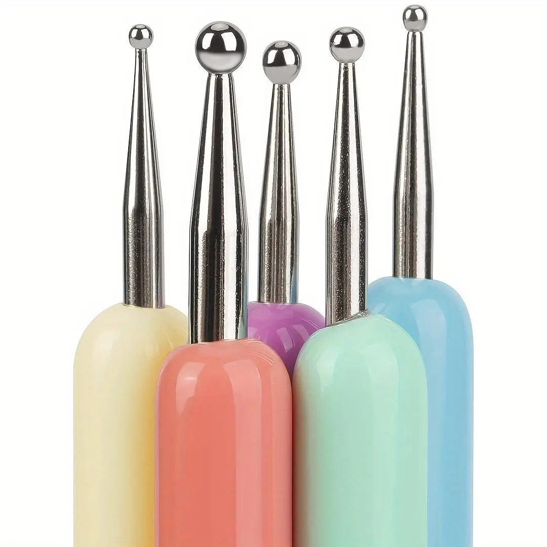 5pcs Embossing Stylus Set, Uncharged Plastic Ball Tip Clay Modeling Tools, Pattern Tracing and Dotting Accessories for Air Dry Clay, Pottery, Nail Art, Drawing & Crafts, Clay Art Items