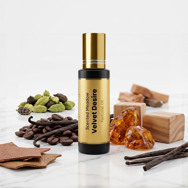 Scented Meadow Velvet Desire – Spicy Cardamom & Toffee Amber Wood Luxury Concentrated Perfume Oil for Men – Long Lasting Alcohol-Free Roll-On
