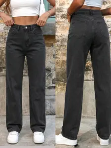 Women's Straight Leg Jeans with Pockets, Comfortable Elastic Stretch Denim, Casual Fashion for All Seasons, Slim Fit Ankle-Length Pants