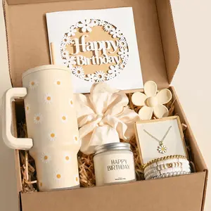 [Mother’s Day Gift for Mom Her Women] Birthday Gifts for Women Teen Girl - Cute Teen Girl Gifts with Daisy Tumbler - Happy Birthday Box for Women Her Sister Best Friend Daughter Female of All Ages (Off white)