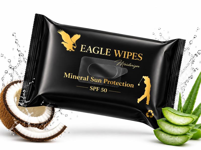 Eagle Wipes SPF 50 Mineral Moisturizer Wipes, Aloe-Infused, Mess-Free Full Body Sun Protection for Golf, Sports & Travel, Water-Resistant, Biodegradable