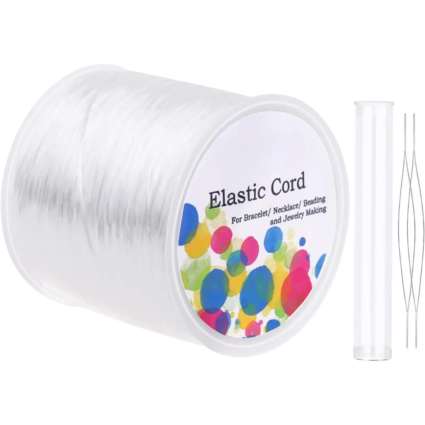 Stretchy String for Bracelets,  Elastic String  Bead Cord with 2 count Large Eye Beading  for Seed Beads, Pony Beads, Bracelets and  Making White
