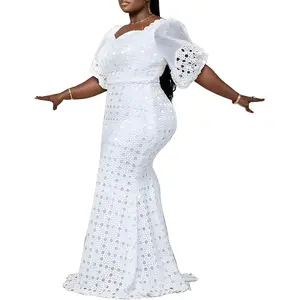 Elegant Plus Size Lantern Sleeve Hollow Bodycon Formal Gown Maxi Dress