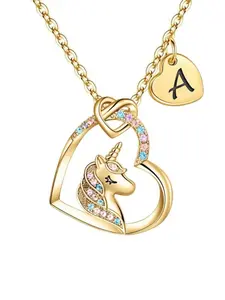 Unicorn Design Pendant Necklace for Women & Girls, Fashion Jewelry for Party, Daily Clothing Decor, Trendy All-match & Exquisite Jewelry for Birthday Gift, Love Heart Necklace, Dangling Charms Necklace