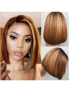 Bob Wig Human Hair Highlight 13x4 Lace Front Wigs Honey Blonde Straight Bob Frontal Wigs Wear and Go Glueless Human Hair Bob Wigs Pre Plucked with Baby Hair for Black Women 4/27 Color 8-16inch