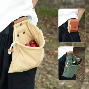 Outdoor Foraging Bag / Fruit Picking Pouch — Waist-Mounted Tool Pack, Drawstring Pouch, Foldable Canvas Tool Storage Bag