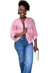 Pink Rolled-Up Sleeve Utility Jacket