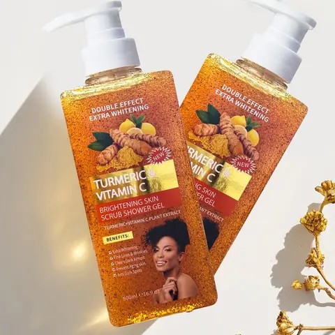 Turmeric + VC Care Body Scrub & Bodywash Set - 2 Bottles 500ml Adult Daily Shower Gel, Gentle Exfoliating Cleanser, Moisturizing, Hydrating, Skin-Soothing, Fragrant Bath Product