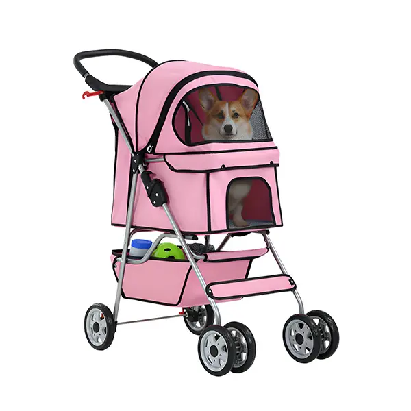 【Black Friday】FDW Pet Stroller Cat Dog Stroller Travel Folding Carrier with Rear Brakes & Zippered Mesh Screen Windows for Easy Zip and Go