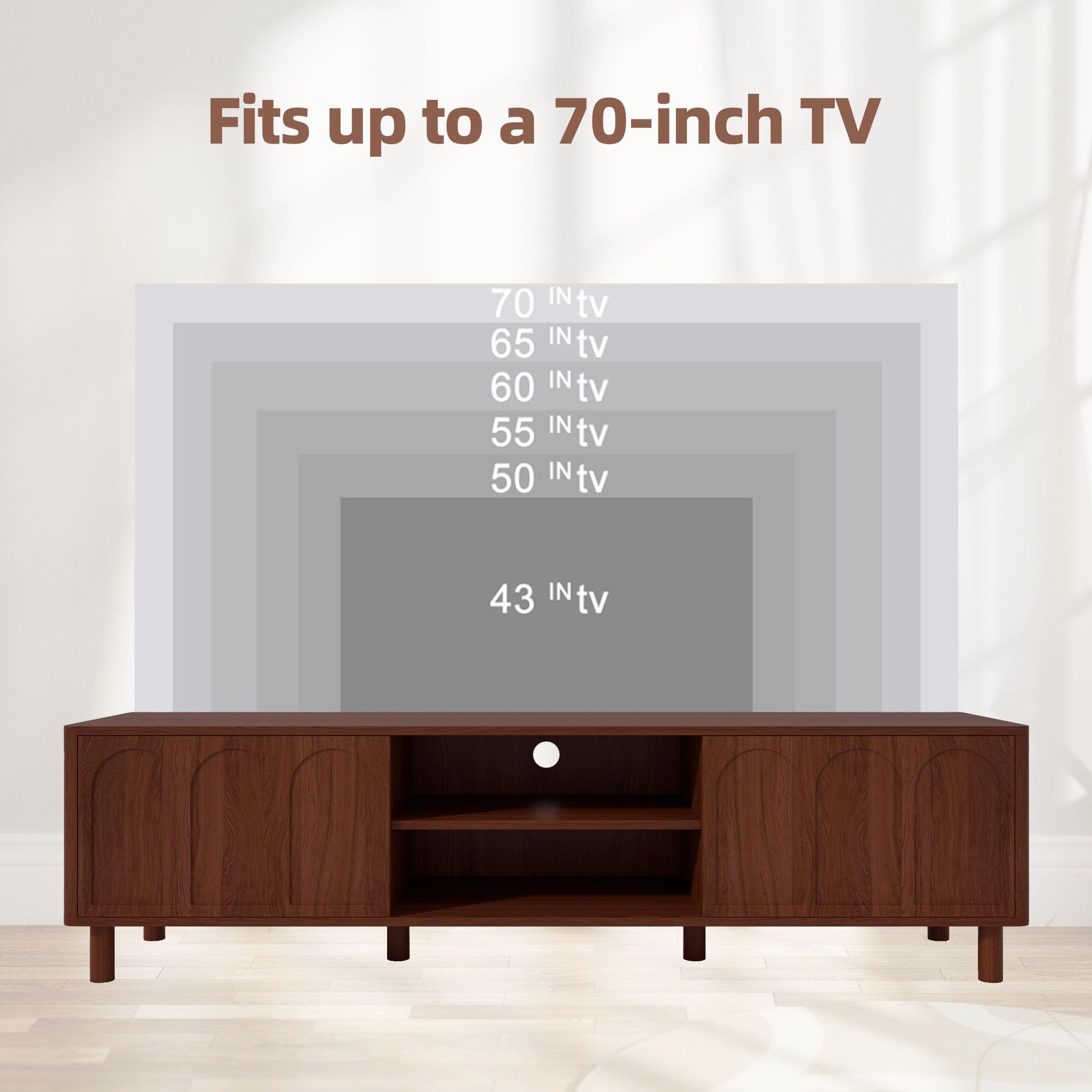 Giratree TV Stand for TVs up to 70'', Entertainment Center with Large Storage for Living Room, Media Console with Sliding Doors and Adjustable Shelves, Modern TV Cabinet for Game Consoles and Decor