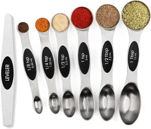 Magnetic Measuring Spoons Set Stainless Steel with Leveler Stackable Metal Tablespoon Measure Spoon for Baking Cups and Spoon Set Kitchen Gadgets Apartment Essentials Fits in Spice Jars 7 Double-Headed Spoons with Clear Markings