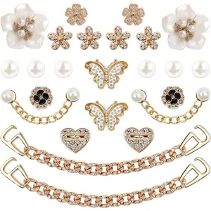 24 Pcs Bling Shoe Charms for Women, Flower Pearl Shoes Decoration Charms for Clog Rhinestone Shoes Chain Charm Cute Shoe Charms DIY Shoe Accessories for Birthday Party