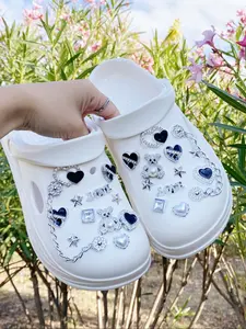 24pcs Fashion Silver Color Shoe Charms Set, Abs Resin Pendants, Rhinestone Chains, DIY Decorations for Women Shoes & Bags