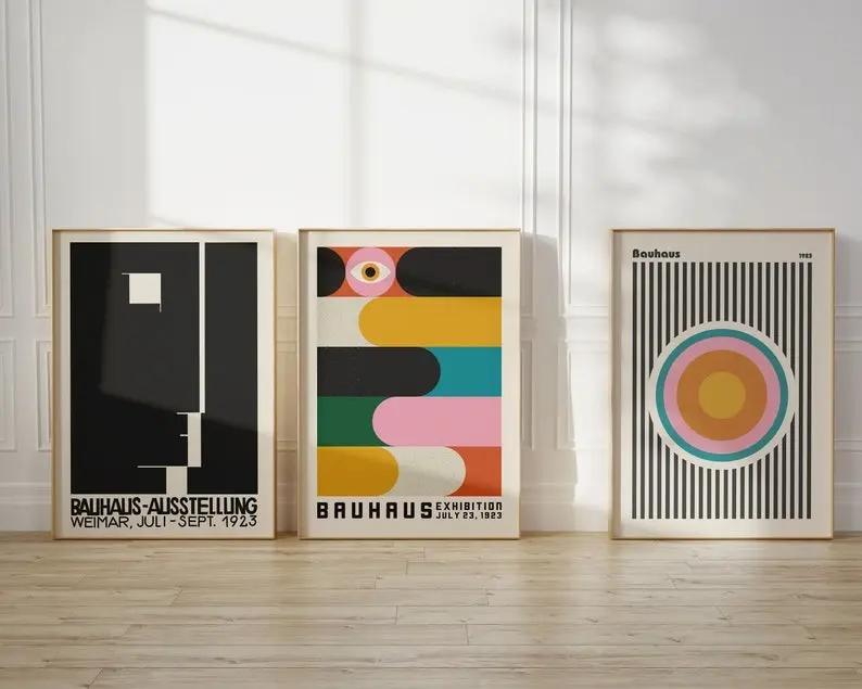 Bauhaus Set of 3 Prints, Eclectic Colorful Exhibition Posters, Modern Geometric Gallery Wall Set, Trendy Wall Decor | Original Authentic Poster