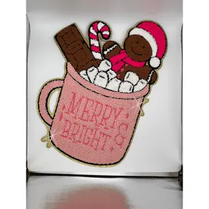 Gingerbread in a Mug Chenille Shimmer Embroidered Iron-On Patch