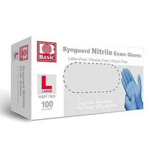 Basic Medical Blue Nitrile Exam Gloves Large